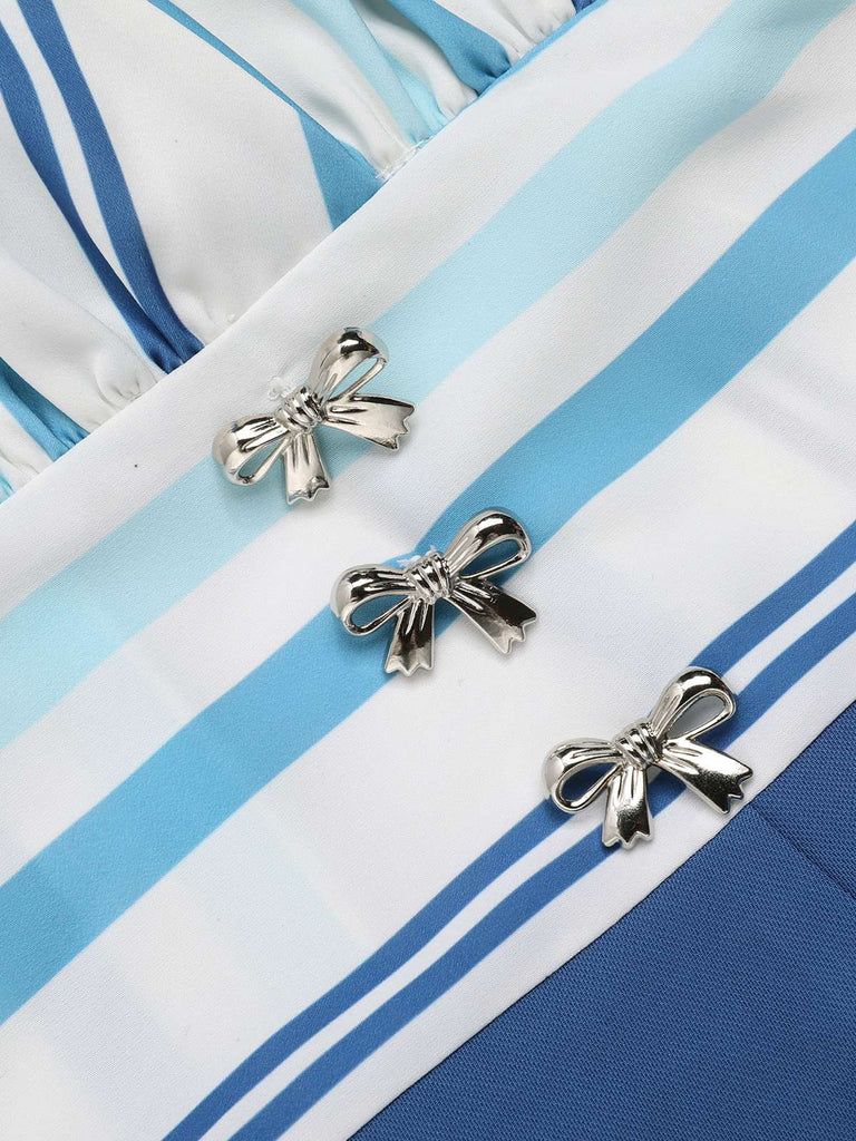 Blue 1950s Stripe Back Strap Romper, vintage romper, retro jumpsuit - perfect for women who love vintage and retro fashion