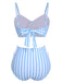Blue 1950s Striped Heart Button Swimsuit, vintage swimsuit, pin-up swimwear - perfect for women who love vintage and retro fashion