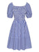 Blue 1950s Striped Raglan Square Neck Smocked Dress, vintage dress, retro fashion, rockabilly, pin-up fashion - perfect for women who love vintage and retro fashion
