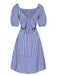 Blue 1950s Striped Raglan Square Neck Smocked Dress, vintage dress, retro fashion, rockabilly, pin-up fashion - perfect for women who love vintage and retro fashion