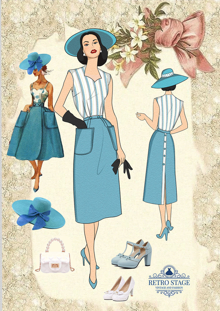Blue 1950s Stripes Patchwork Pocketed Dress — vintage elegance for the modern woman