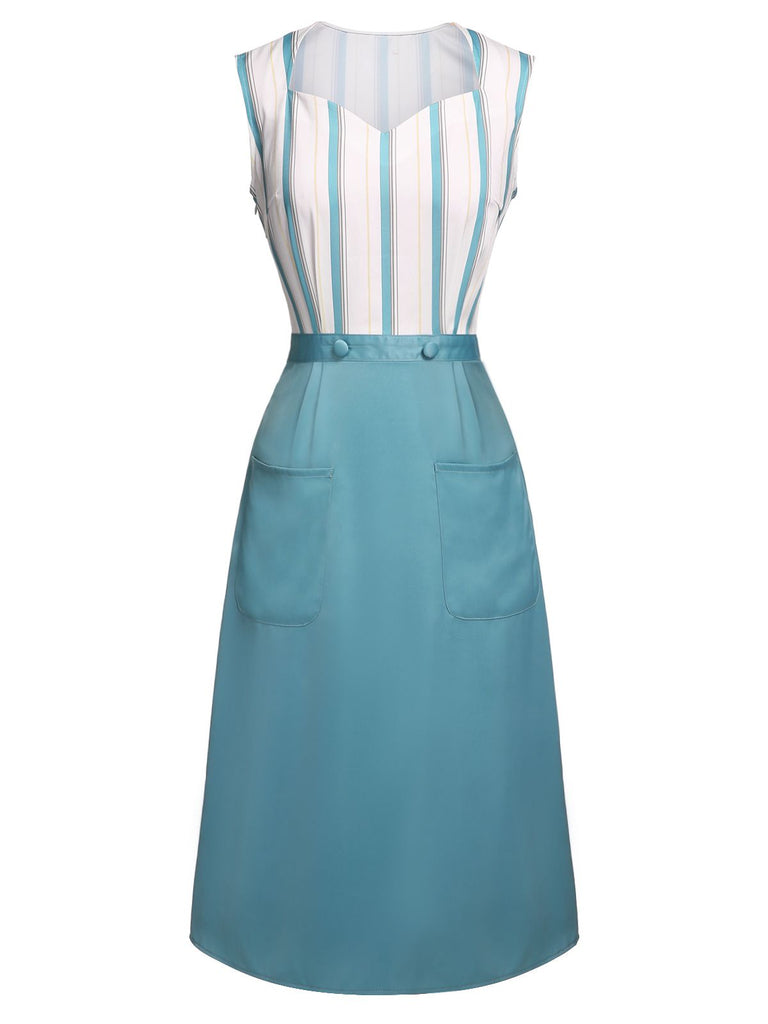 Blue 1950s Stripes Patchwork Pocketed Dress — vintage elegance for the modern woman