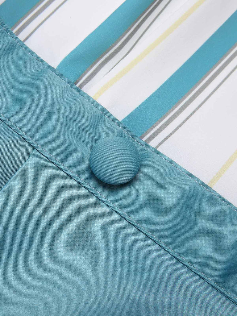 Blue 1950s Stripes Patchwork Pocketed Dress, vintage dress, retro fashion, rockabilly, pin-up fashion - perfect for women who love vintage and retro fashion