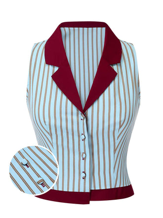 Blue 1950s Stripes Patchwork Sleeveless Blouse: timeless style reimagined