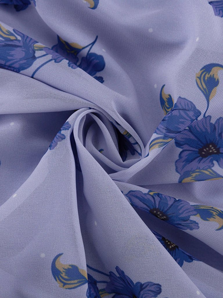 Blue 1950s V-Neck Puff Sleeve High Waist Dress 7