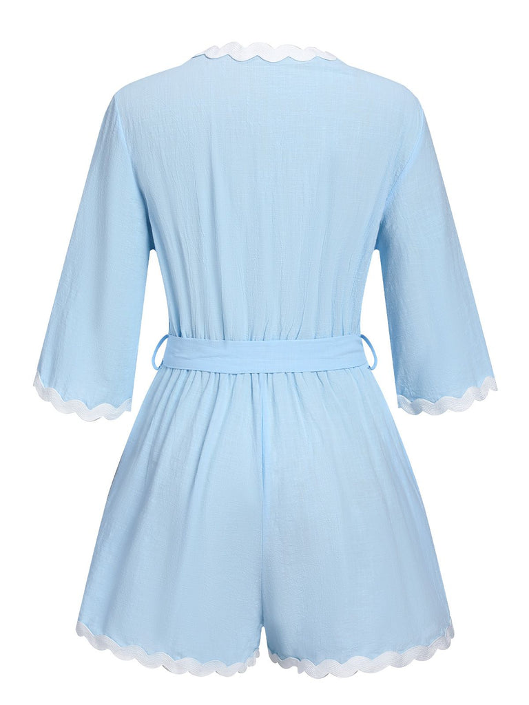 This Blue 1950s V-Neck Solid Belted Romper carries 1950s stories waiting to be told