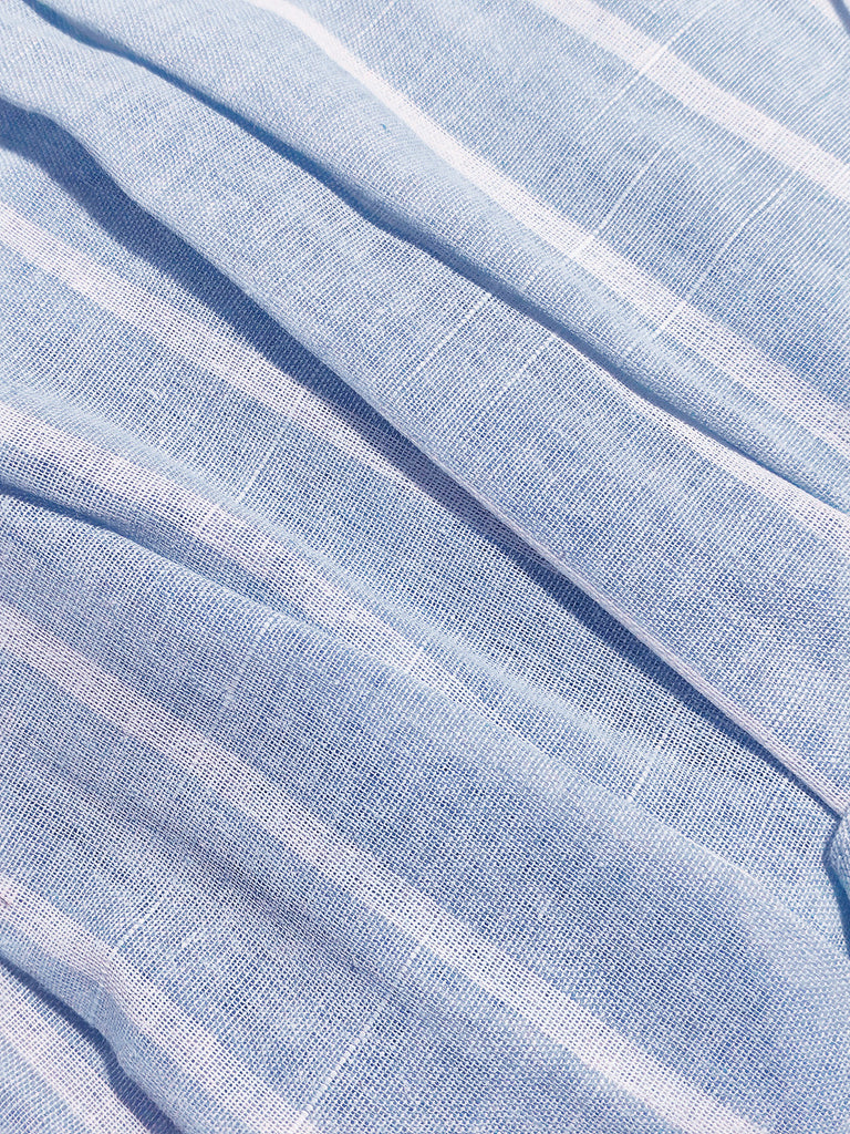 Blue 1950s Vertical Striped Johnny Collar Criss-Cross Dress