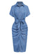 She slips into this Blue 1960s Batwing Tencel Denim Shirt Dress and suddenly it's a 1960s daydream