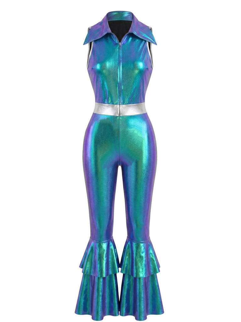 Blue 1960s Belted Patchwork Vintage Jumpsuit 5