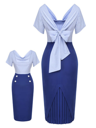Blue 1960s Cowl Striped Lace-Up Wrap Dress, vintage dress, retro fashion, lace detail - perfect for women who love vintage and retro fashion