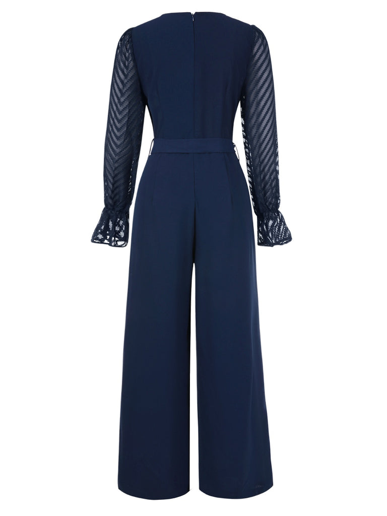 Blue 1960s Curve Stripes Sheer Patchwork Jumpsuit, vintage romper, retro jumpsuit - perfect for women who love vintage and retro fashion