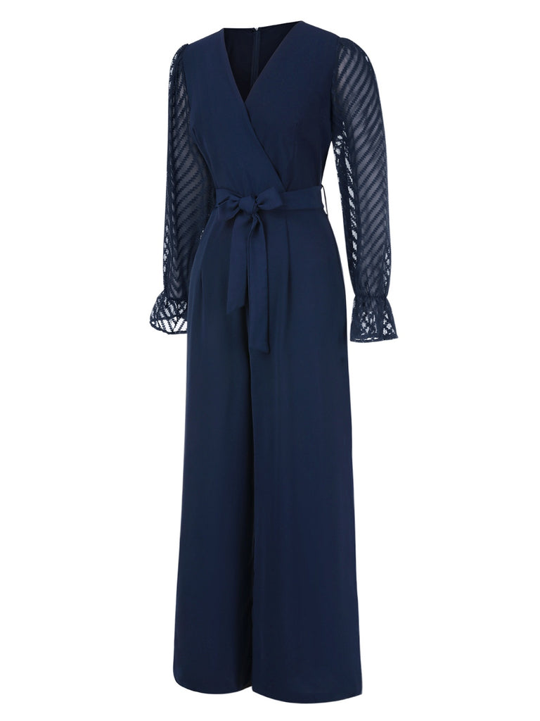 Blue 1960s Curve Stripes Sheer Patchwork Jumpsuit, vintage romper, retro jumpsuit - perfect for women who love vintage and retro fashion