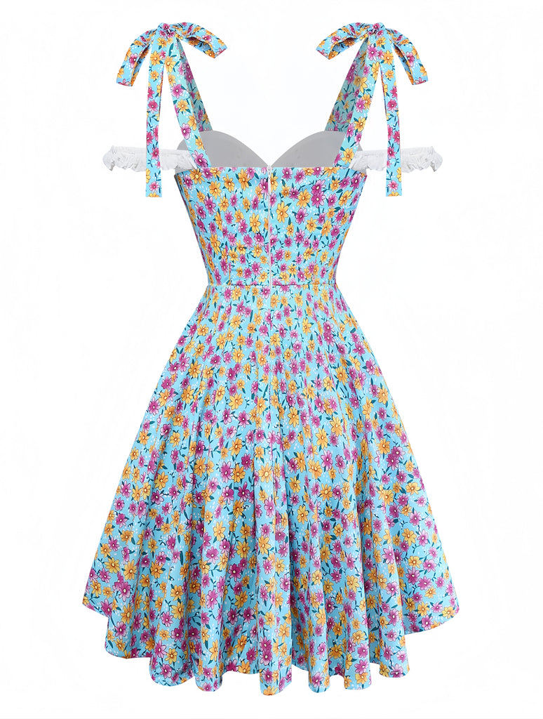 blue dress for baby girl 1950s Vintage Sleeveless Blue Floral Dress
