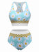 Blue 1960s Daisy Print Check Tankini Set - vintage fashion, retro style