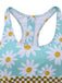 Blue 1960s Daisy Print Check Tankini Set - vintage fashion, retro style