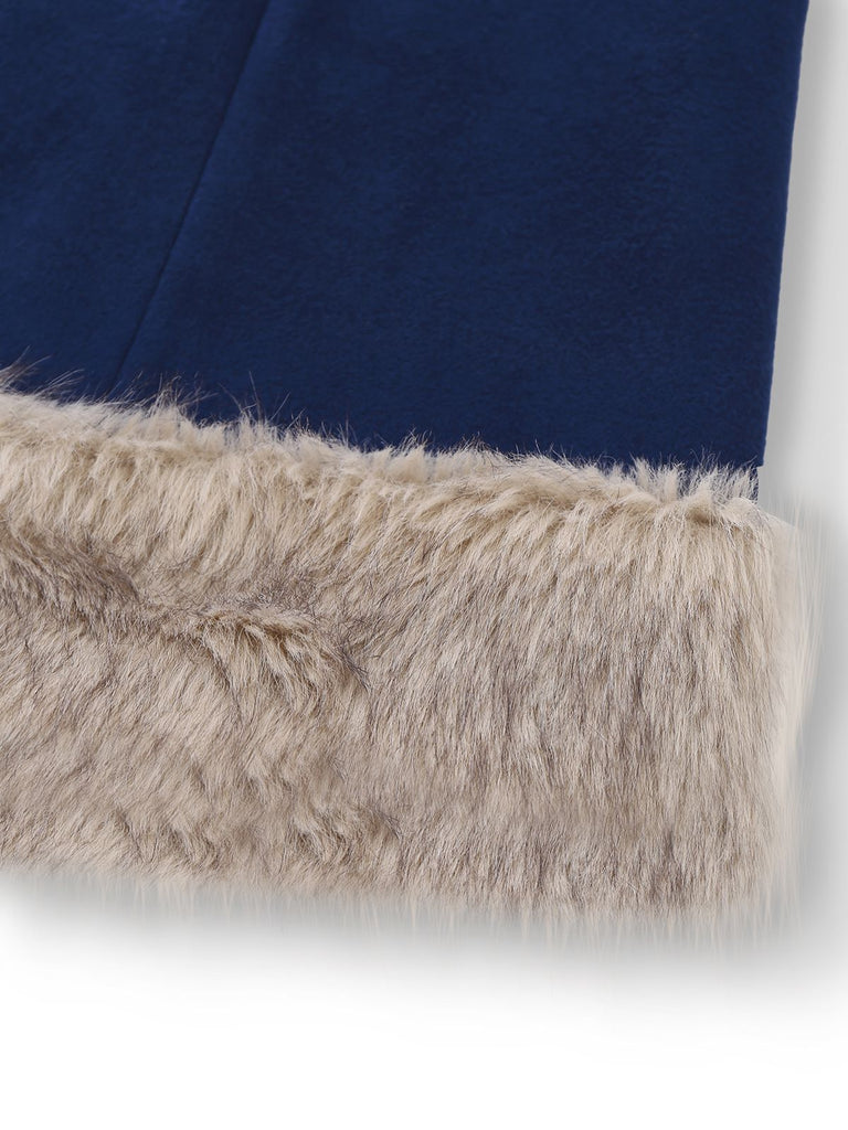 Blue 1960s Faux Fur-Lined Belted Coat - vintage fashion, retro style