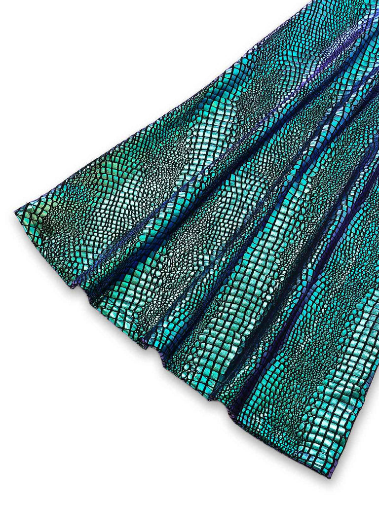 Blue 1960s Halter Metallic Iridescent Flared Jumpsuit | vintage romper, retro jumpsuit, playful style - perfect for retro fashion enthusiasts