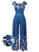 Blue 1960s High-Waist Plant Print Jumpsuit, vintage romper, retro jumpsuit - perfect for women who love vintage and retro fashion