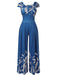 Blue 1960s High-Waist Plant Print Jumpsuit, vintage romper, retro jumpsuit - perfect for women who love vintage and retro fashion