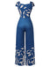 Blue 1960s High-Waist Plant Print Jumpsuit, vintage romper, retro jumpsuit - perfect for women who love vintage and retro fashion