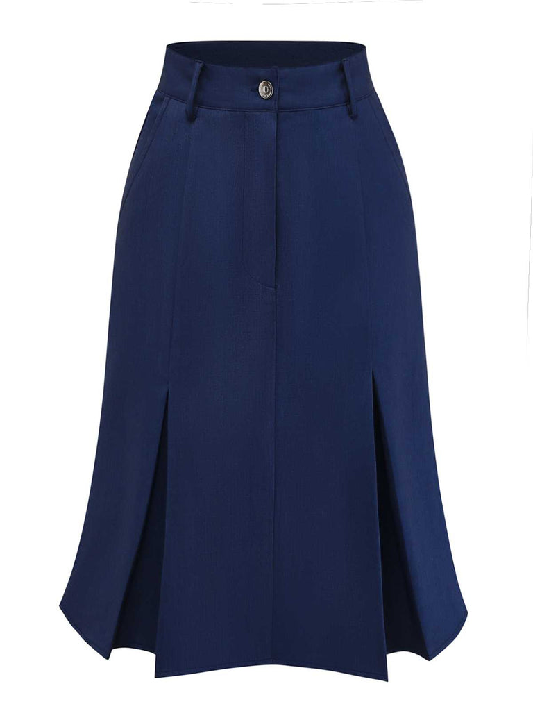 Blue 1960s High-Waist Pleat Denim Skirt: beautiful vintage skirt, retro style, swing skirt with timeless appeal
