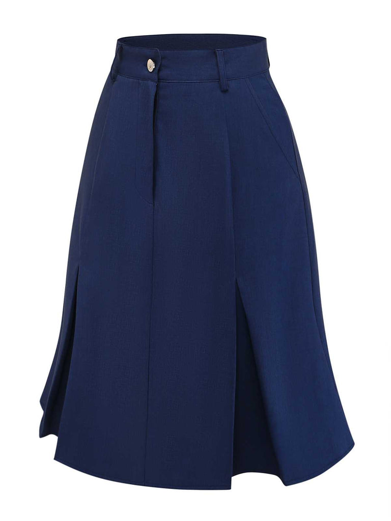 Blue 1960s High-Waist Pleat Denim Skirt | vintage skirt, retro style, swing skirt - perfect for retro fashion enthusiasts