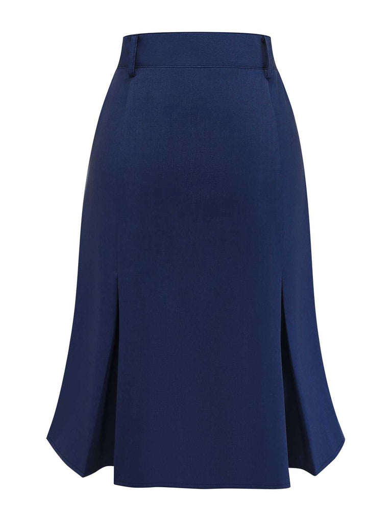 Blue 1960s High-Waist Pleat Denim Skirt - vintage skirt, retro style, swing skirt for vintage lovers