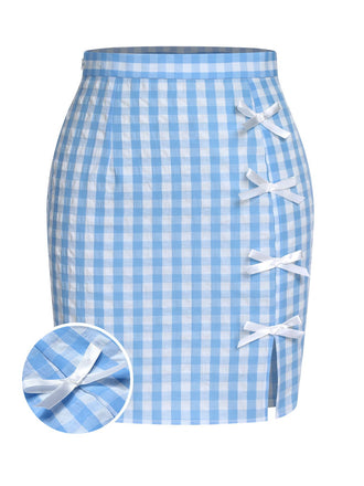 Blue 1960s Plaid BowKnot Skirts, vintage skirt, retro style - perfect for women who love vintage and retro fashion