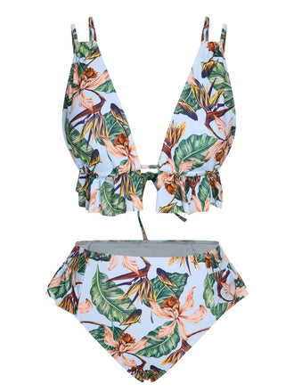 She's wearing Blue 1960s Plants Back Tie Ruffles Swimsuit and the whole beach remembers the 1960s