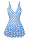 Blue 1960s Polka Dot Petal Neck Swimsuit, vintage swimsuit, pin-up swimwear - perfect for women who love vintage and retro fashion
