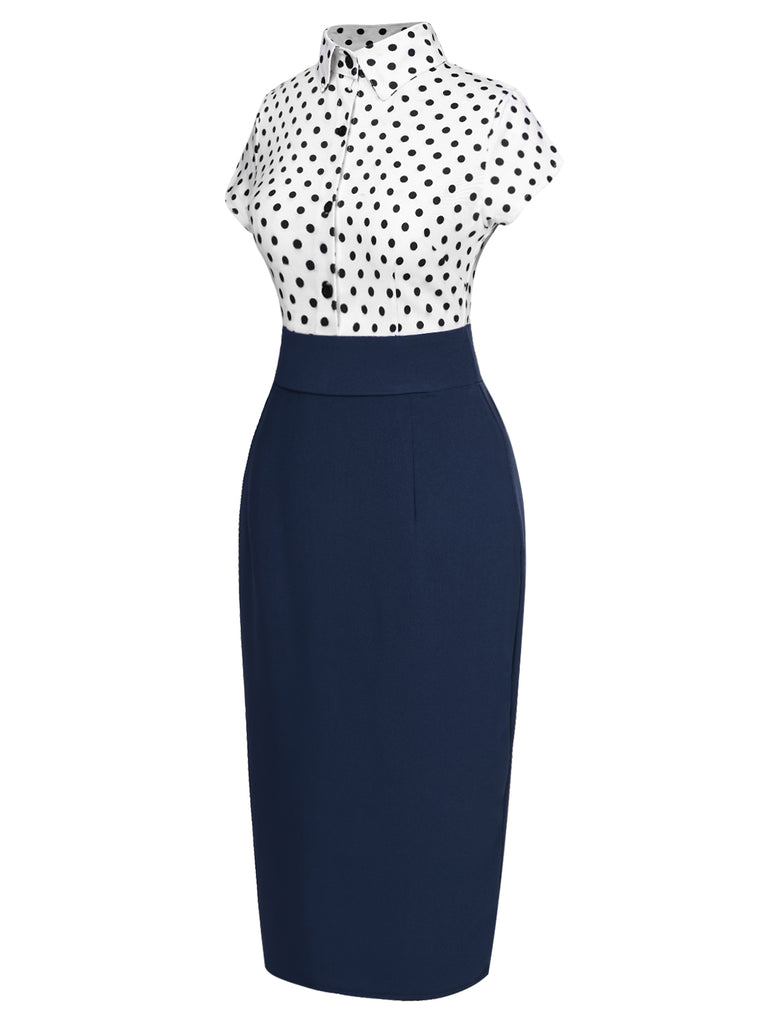 [Pre-Sale] Blue 1960s Shirt Collar Polka Dots Patchwork Dress, vintage dress, retro fashion - perfect for women who love vintage and retro fashion