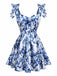 Blue 1960s Shoulder Tie Floral Skater Dress - vintage dress, retro fashion
