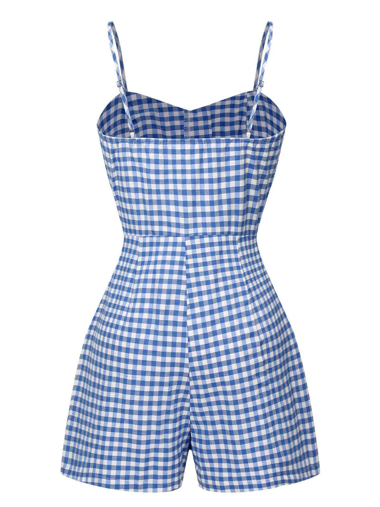 This Blue 1960s Spaghetti Strap Plaids Romper whispers 1960s secrets to those who notice