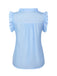 This Blue 1960s Tie Neck Polka Dots Ruffles Blouse brings 1960s soul to her everyday