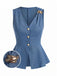 Blue 1960s Sleeveless Fitted Bodycon Blouse