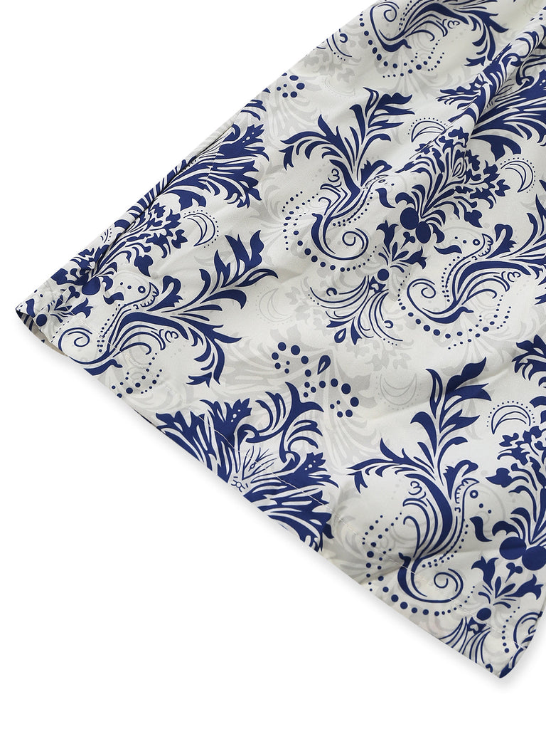 Blue 1970s Baroque Smocked Suspender Romper - vintage jumpsuit, retro fashion