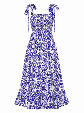 Blue 1970s Bohemian Straps Print Sleeveless Dress, vintage dress, retro fashion - perfect for women who love vintage and retro fashion