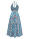 Blue 1970s Boho Paisley Halter Fit Flare Midi Dress, vintage dress, retro fashion - perfect for women who love vintage and retro fashion