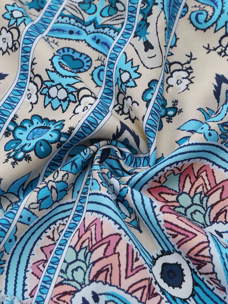 Blue 1970s Boho Paisley Halter Fit Flare Midi Dress, vintage dress, retro fashion - perfect for women who love vintage and retro fashion