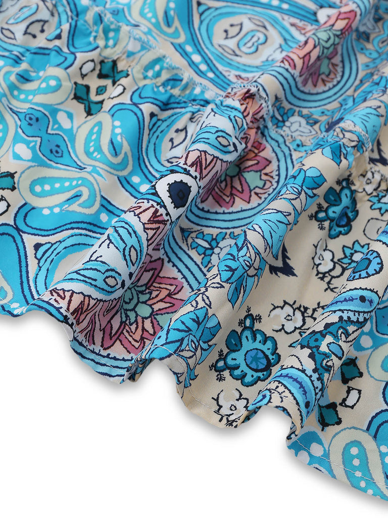 Blue 1970s Boho Paisley Halter Fit Flare Midi Dress, vintage dress, retro fashion - perfect for women who love vintage and retro fashion