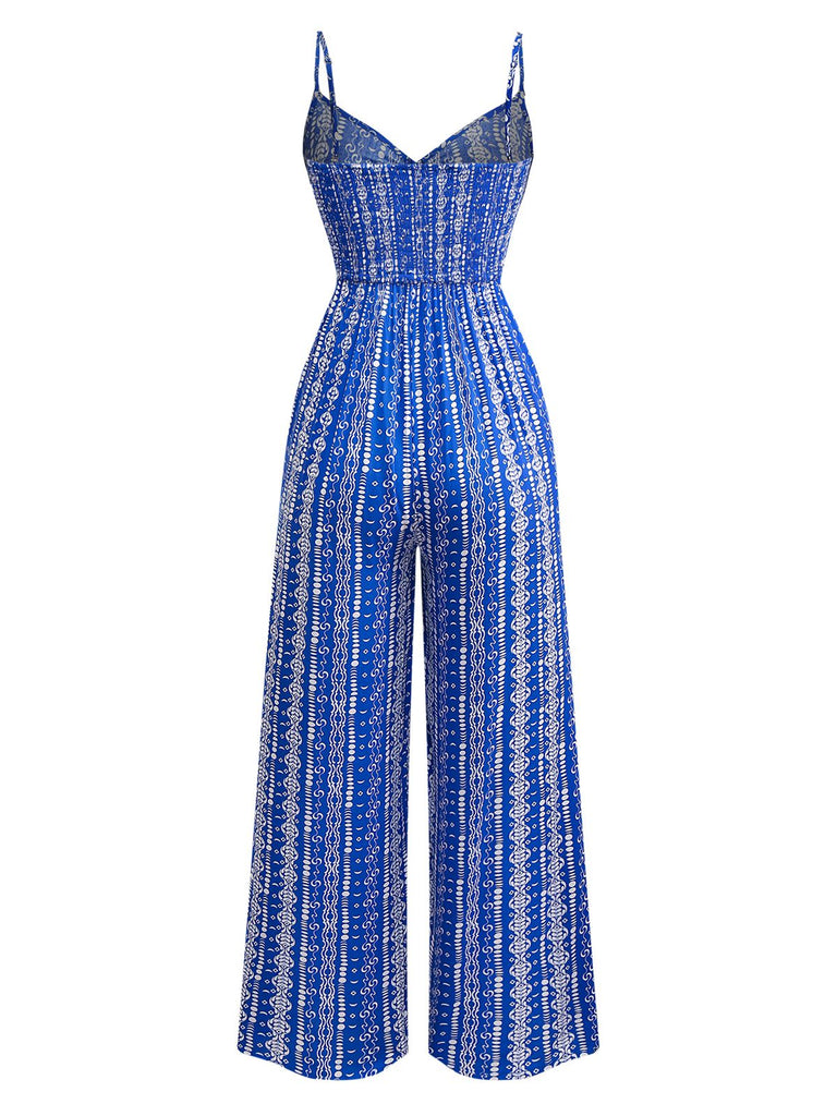 Blue 1970s Boho Style Suspender Jumpsuit - vintage jumpsuit, retro fashion