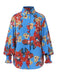 She pairs this Blue 1970s Contrast Floral Bishop Sleeve Blouse with confidence and 1970s charm