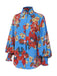 Blue 1970s Contrast Floral Bishop Sleeve Blouse: a 1970s classic that whispers rather than shouts