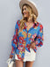 Blue 1970s Contrast Floral Bishop Sleeve Blouse — 1970s elegance she can wear anywhere