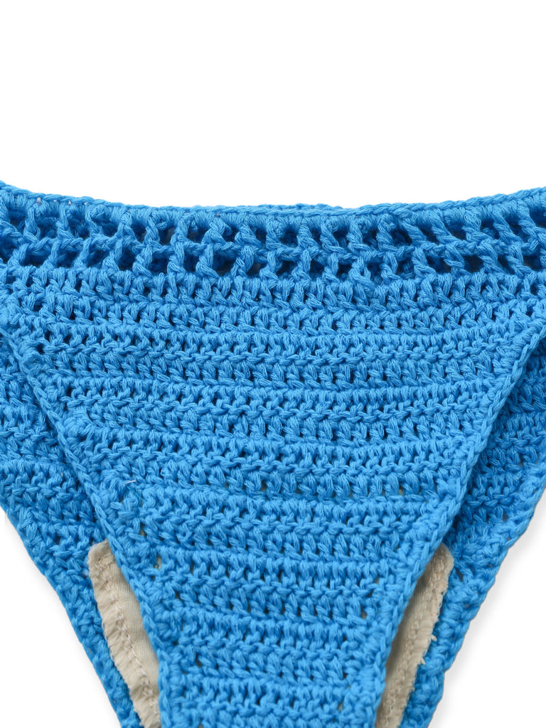 Blue 1970s Cover Up Crochet Bikini - vintage fashion, retro style