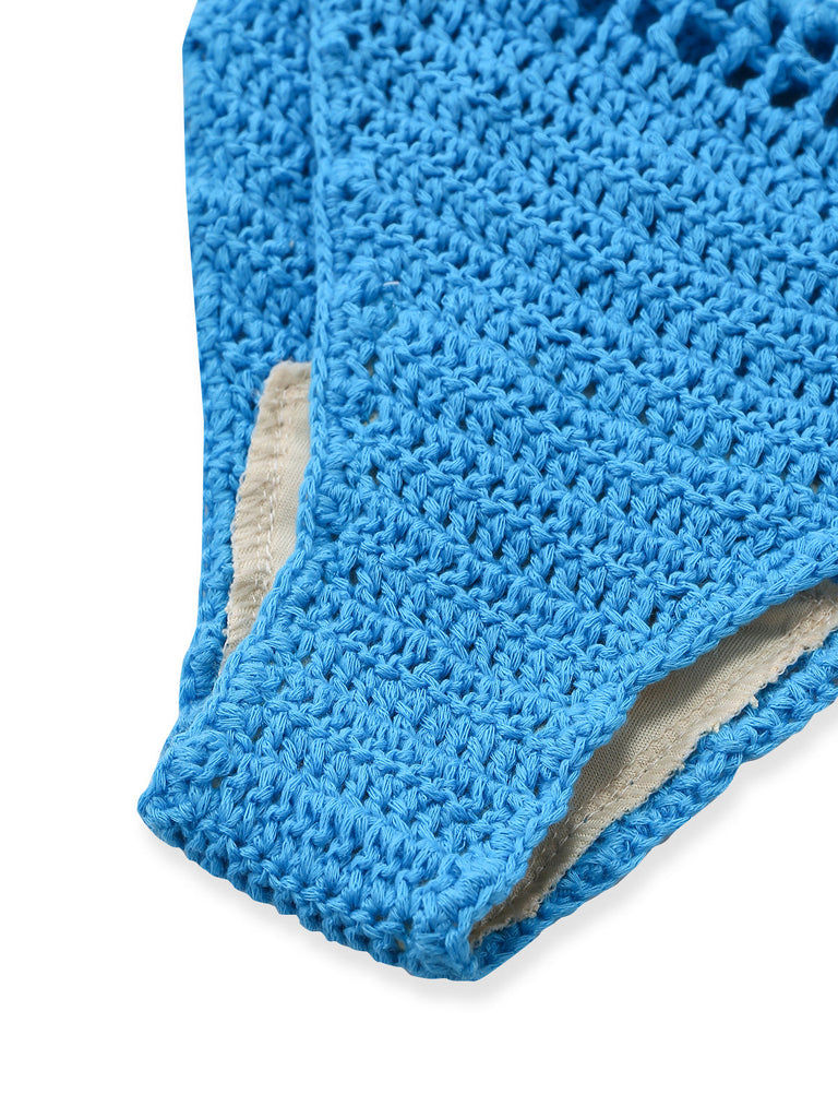 Blue 1970s Cover Up Crochet Bikini - vintage fashion, retro style