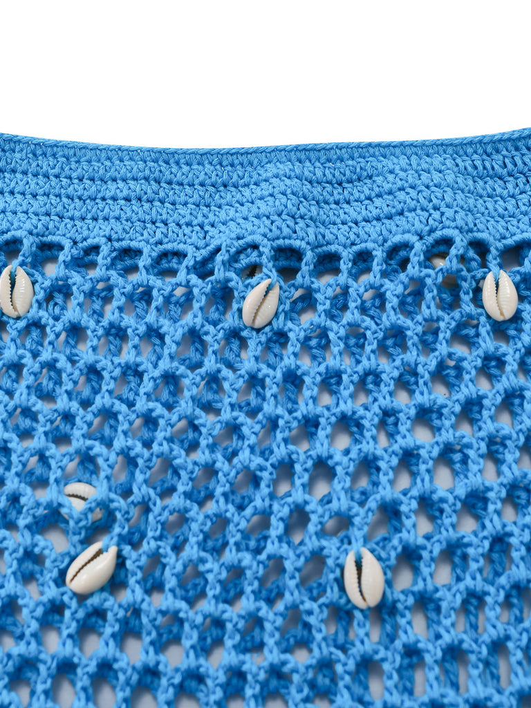 Blue 1970s Cover Up Crochet Bikini - vintage fashion, retro style