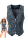 Blue 1970s Denim V-Neck Sleeveless Button Top, vintage top, retro blouse - perfect for women who love vintage and retro fashion