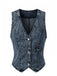Blue 1970s Denim V-Neck Sleeveless Button Top, vintage top, retro blouse - perfect for women who love vintage and retro fashion