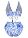 Blue 1970s Floral High-Waist Swimsuit: 1970s Riviera elegance, reimagined for her